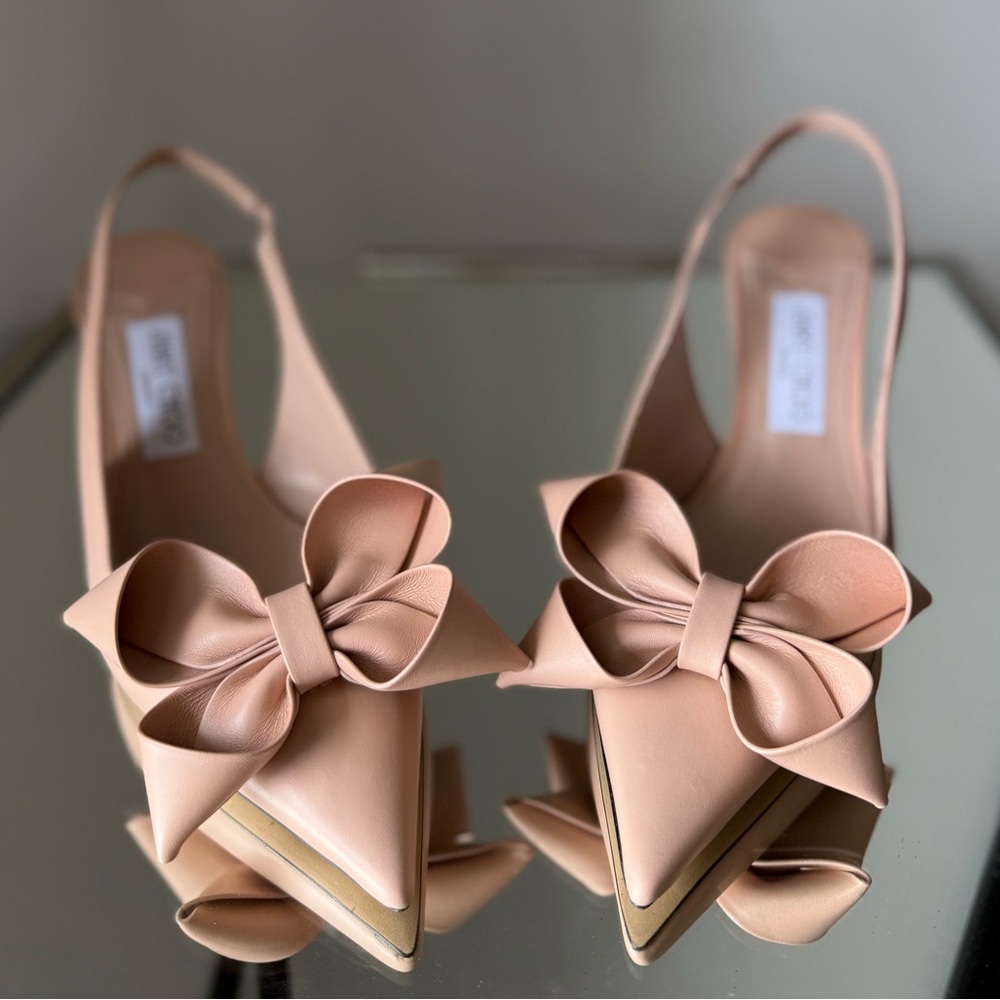 New Jimmy Choo Staz 70 Leather Bow Slingback Pumps 40 - Picture 9 of 11